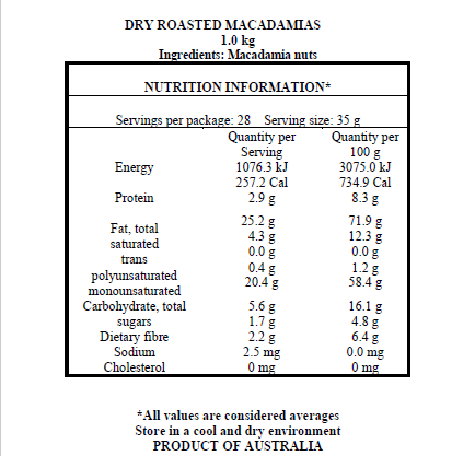 Roasted Macadamias No Salt - 1kg - Image 2